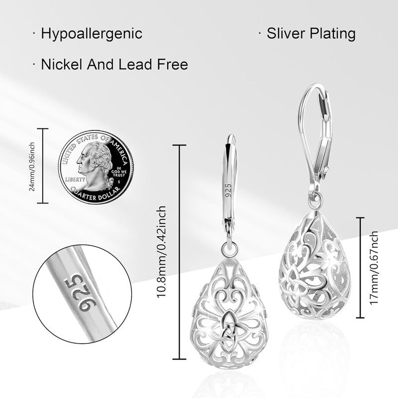 Lancharmed 925 Sterling Silver 14K Gold French Style Leverback Earrings, Heart Dangle Drop Earrings for Women Hypoallergenic Jewelry - Image 4